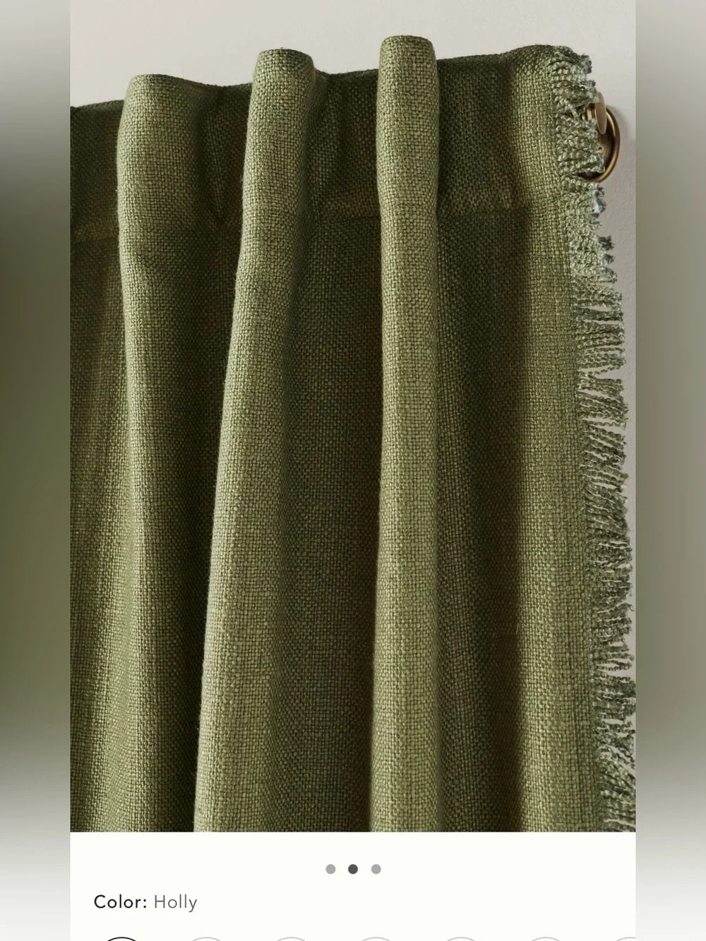 New Anthropologie luxe linen blend blackout curtains Holly green fringe 96 x 50